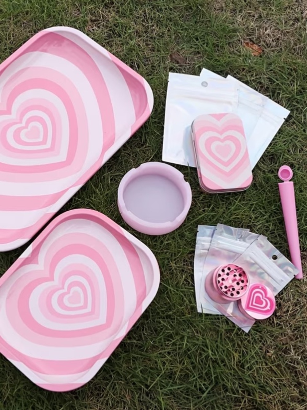 Pink Heart Pattern Party Tray Set - Home Party Supplies